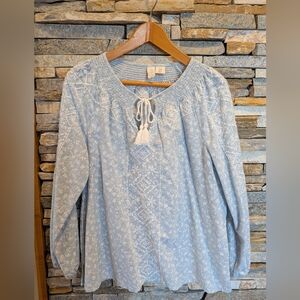 Jolie Brand Women's Soft Blue/White Patterned Peasant Blouse, Size M/L